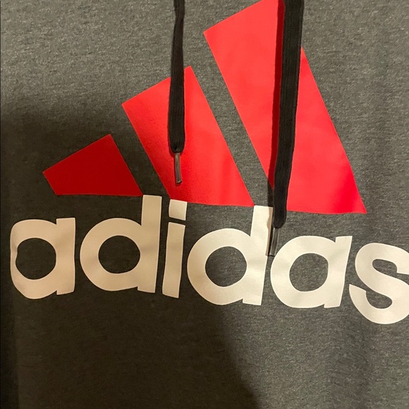 Adidas Charcoal Hoodie with Vibrant Red Logo - Picture 3 of 4